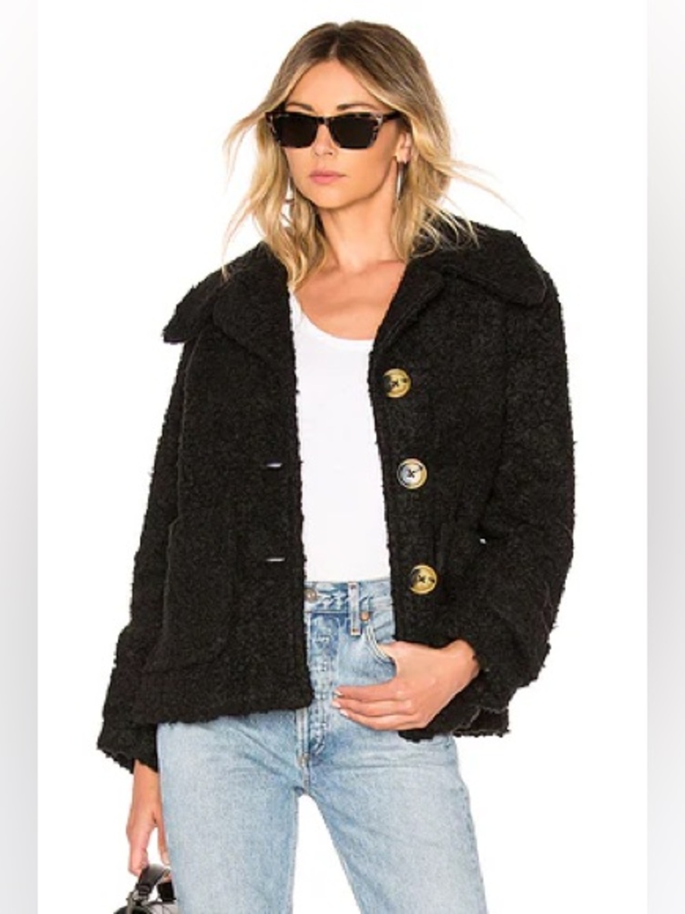 Free People So Soft Cozy Peacoat in black